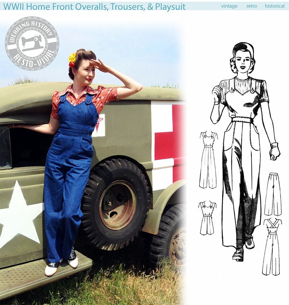 PRINTED PATTERN- WWII Homefront- 1940s Overalls, Playsuit, & Trousers Pattern- Wearing History