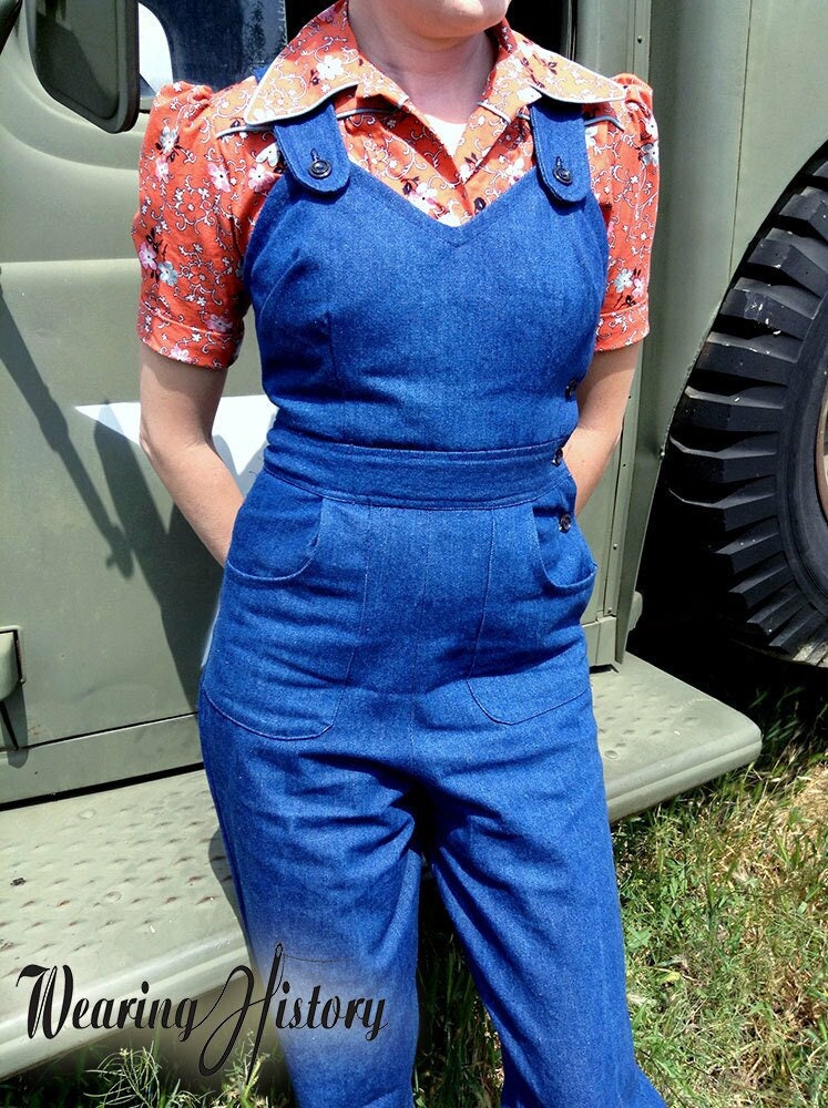 E-Pattern- WWII Homefront- 1940s Overalls, Playsuit, & Trousers Pattern- 30"-46" Bust