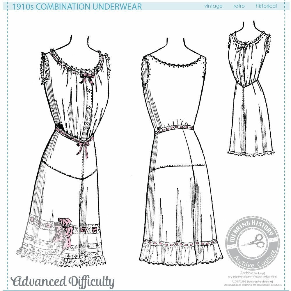 PRINTED PATTERN- 1910s Combination Underwear Pattern- Bust 36"- Wearing History