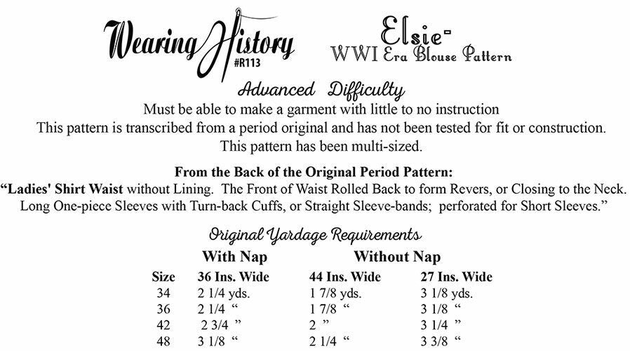 PRINTED PATTERN- Elsie 1910s WWI Era Blouse Pattern- 32"-48" Bust