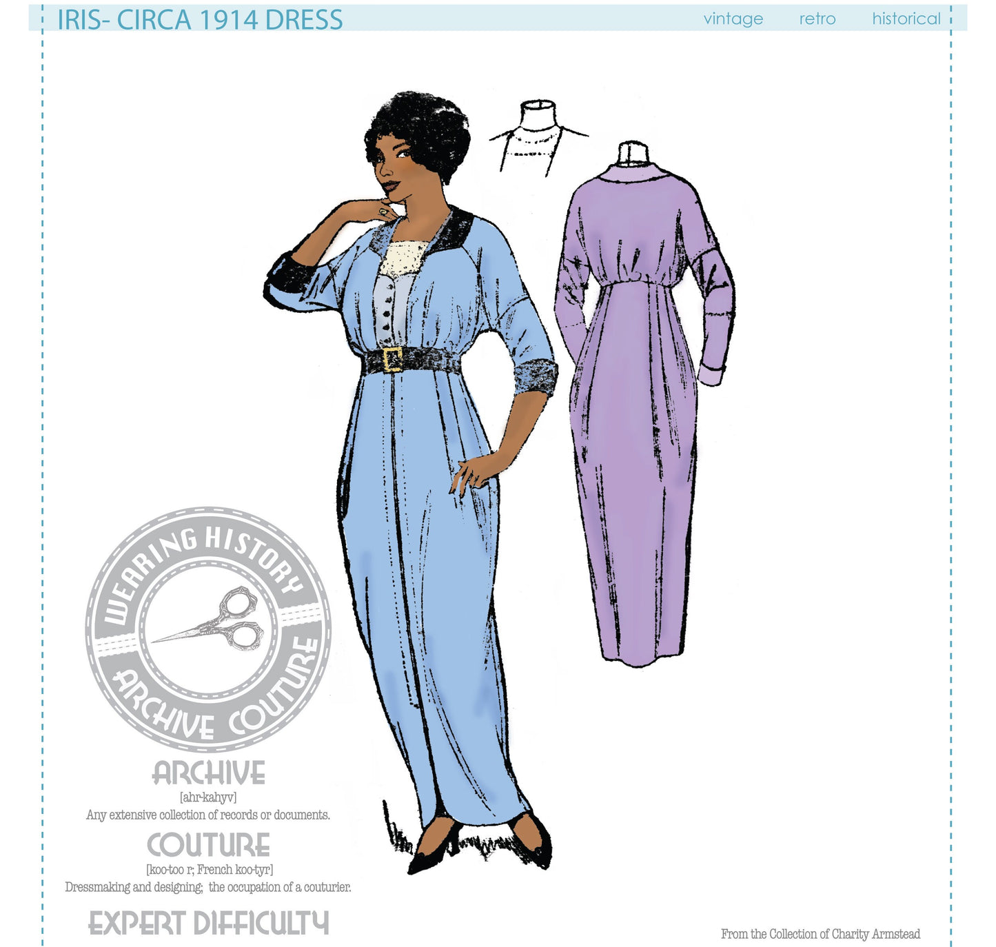 PRINTED PATTERN- Iris Circa 1914 Dress- 1910s- WWI- Bust 34" - Edwardian Wearing History 1900 Vintage Historical Costume Sewing Pattern