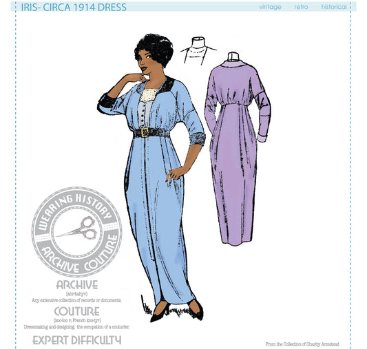 PRINTED PATTERN- Iris Circa 1914 Dress- 1910s- WWI- Bust 34" - Edwardian Wearing History 1900 Vintage Historical Costume Sewing Pattern