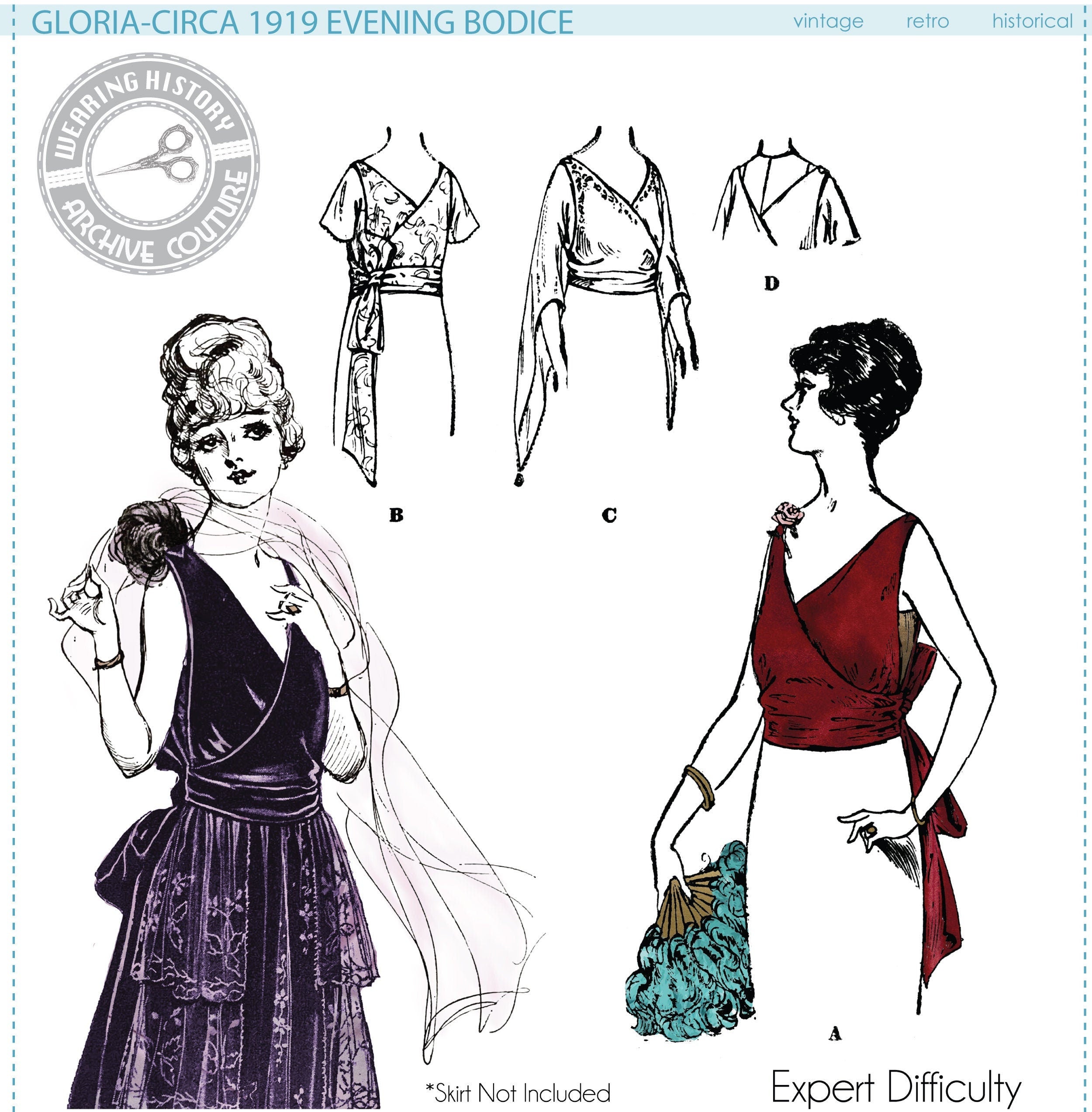 PRINTED PATTERN- Gloria- Circa 1919 Evening Bodice- Bust 34- 1910s 192 Wearing History PRINTED PATTERN- Gloria- Circa 1919 Evening Bodice- Bust 34- 1910s 192 Wearing History