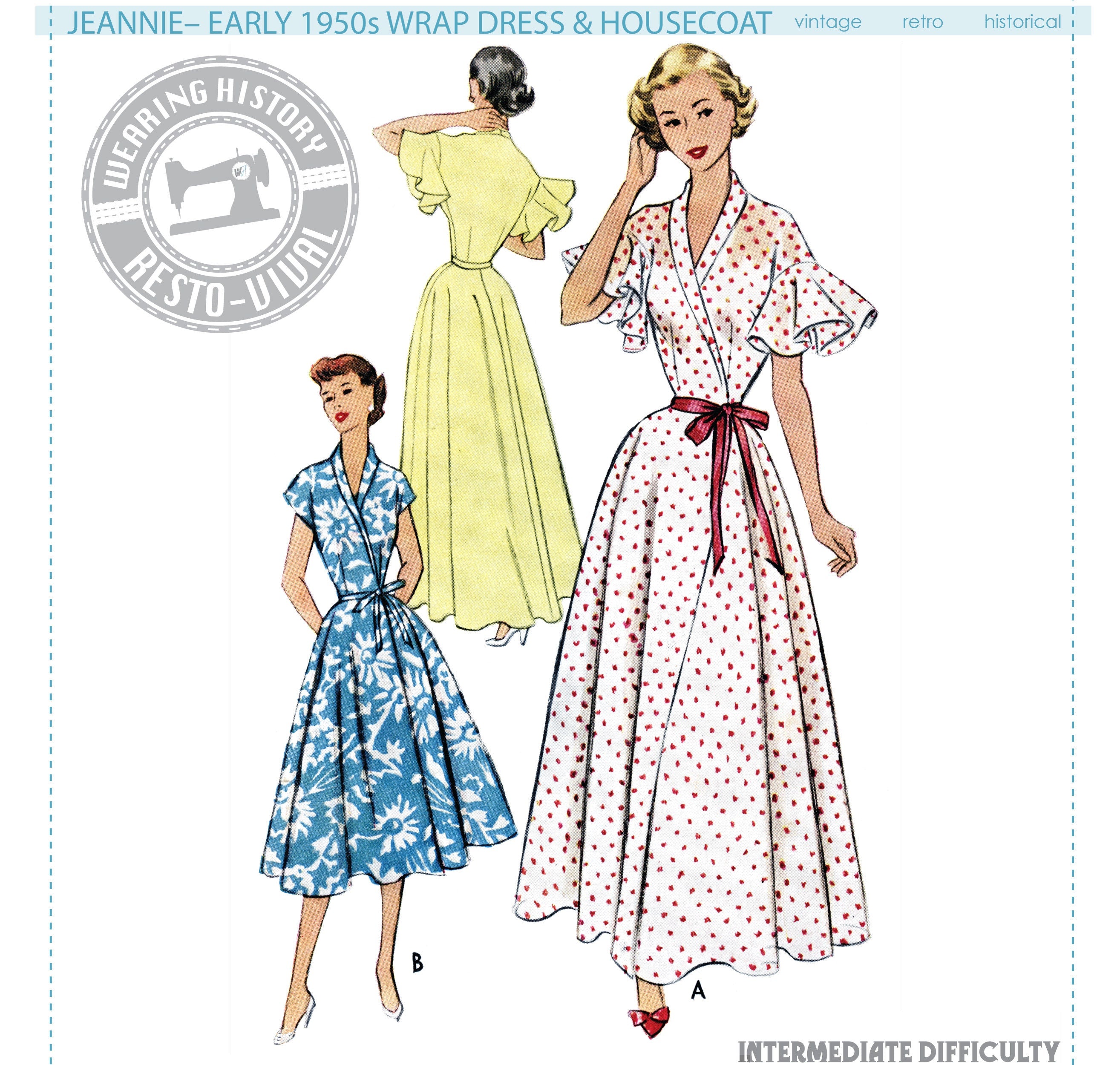 PRINTED PATTERN- 1950s "Jeannie" Wrap Dress & House Coat Pattern- Size Wearing History PRINTED PATTERN- 1950s "Jeannie" Wrap Dress & House Coat Pattern- Size Wearing History