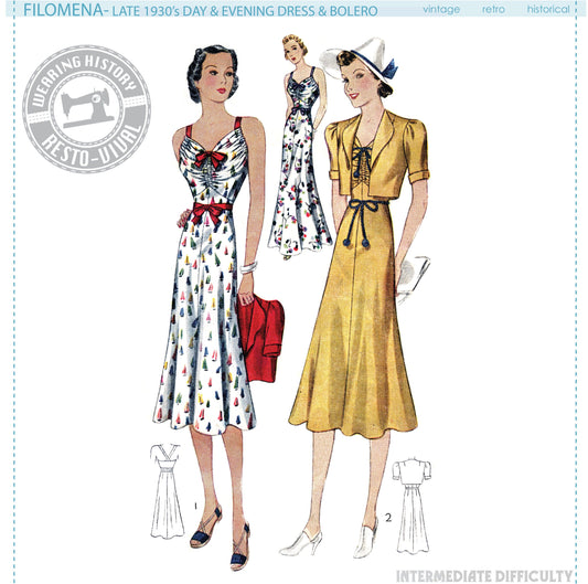 PRINTED PATTERN- Filomena- Circa 1938 Day and Evening Dress and Bolero- 30"-42" Bust