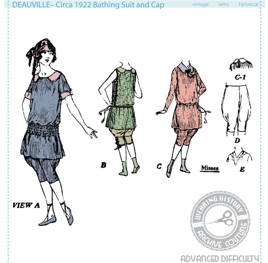 PRINTED PATTERN- Deauville 1920s Bathing Suit and Cap- 32"-44" Bust