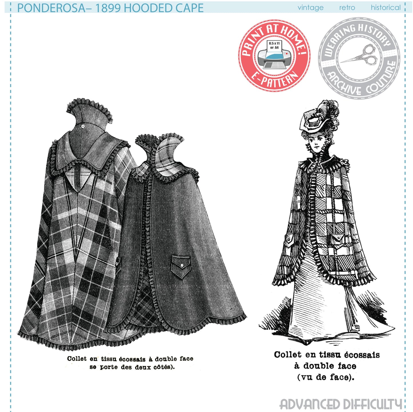 E-PATTERN- Victorian 1890s 1899 Ponderosa Cape Pattern- Bust 30"-50"