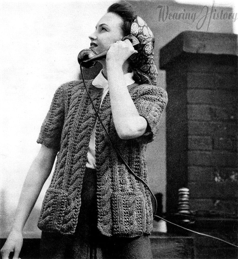 1940s Knitted WWII Home Front Cable Cardigan- Bust 30"-36"
