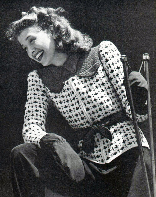 1940s Snow Belles Zip Up Ski Sweater Knitting Pattern- 34" Bust
