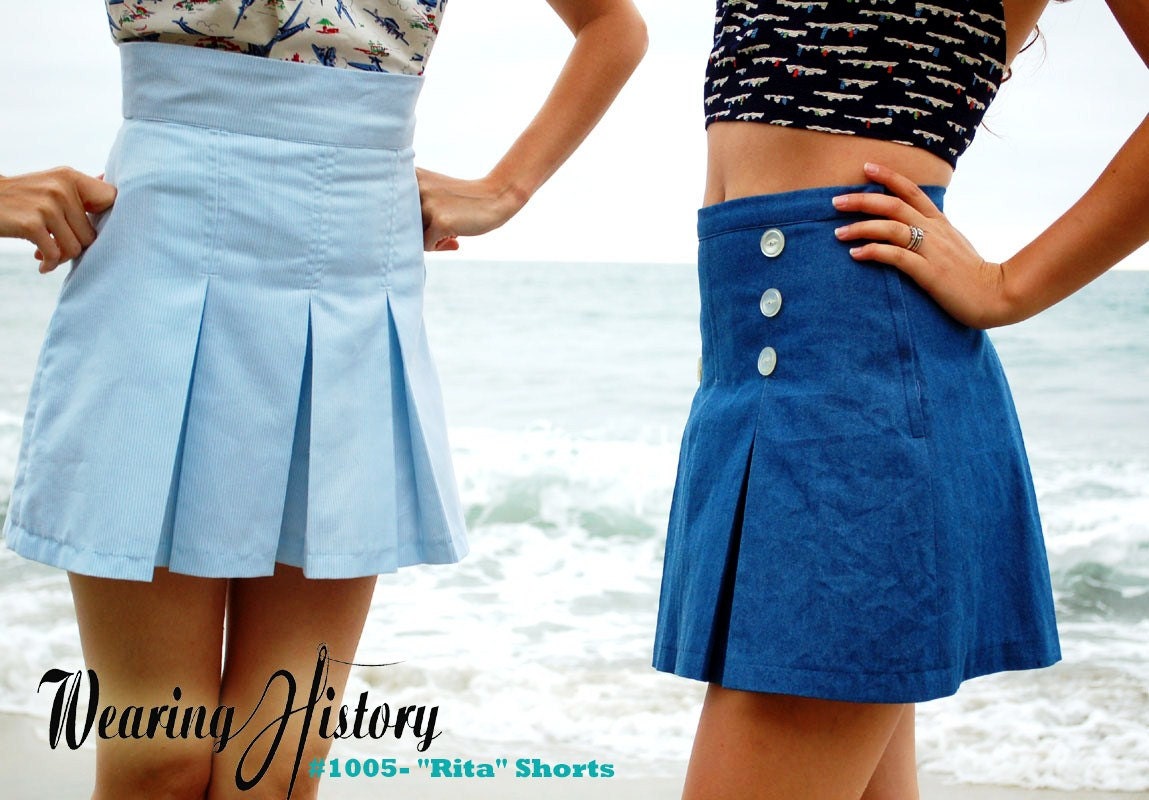 E-Pattern- "Rita" Pleated Shorts- Late 1930s 1940s Style- 24"-34" Waist