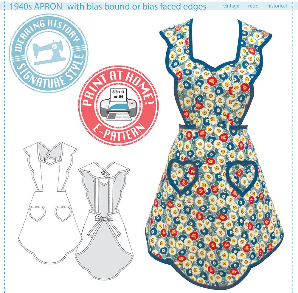 E-Pattern- 1940s Apron- Bust 32"-46"