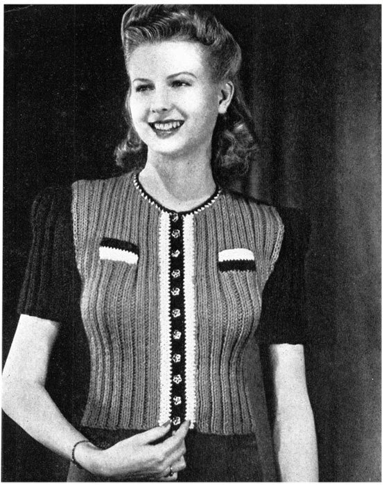 1940s Patriotic Tri-Color Blouse Knitting Pattern- Bust 32"-36"