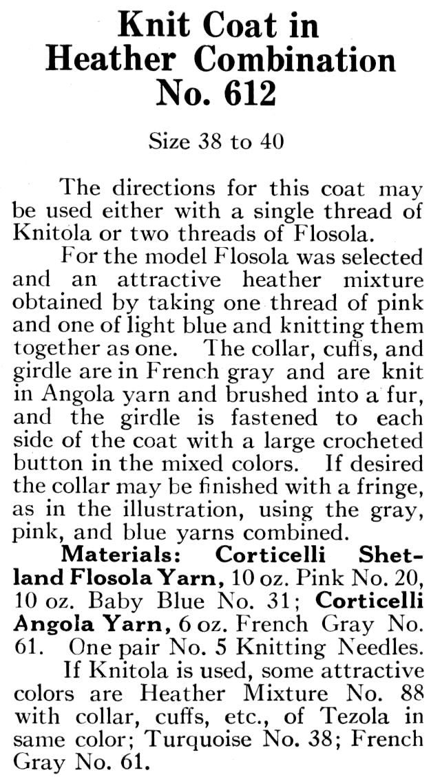 1910s WWI Heather Sweater Coat Knitting- Knitting Pattern- 38-40" Bust