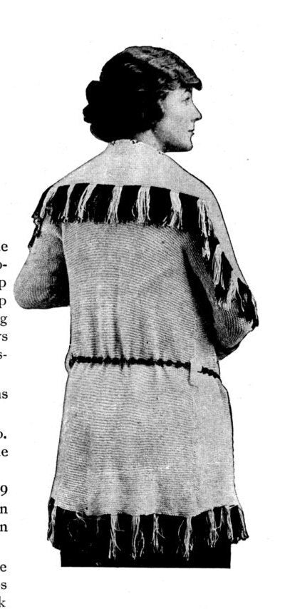 1910s WWI Knit Sweater with Fringe and Crochet Bag Knitting Pattern