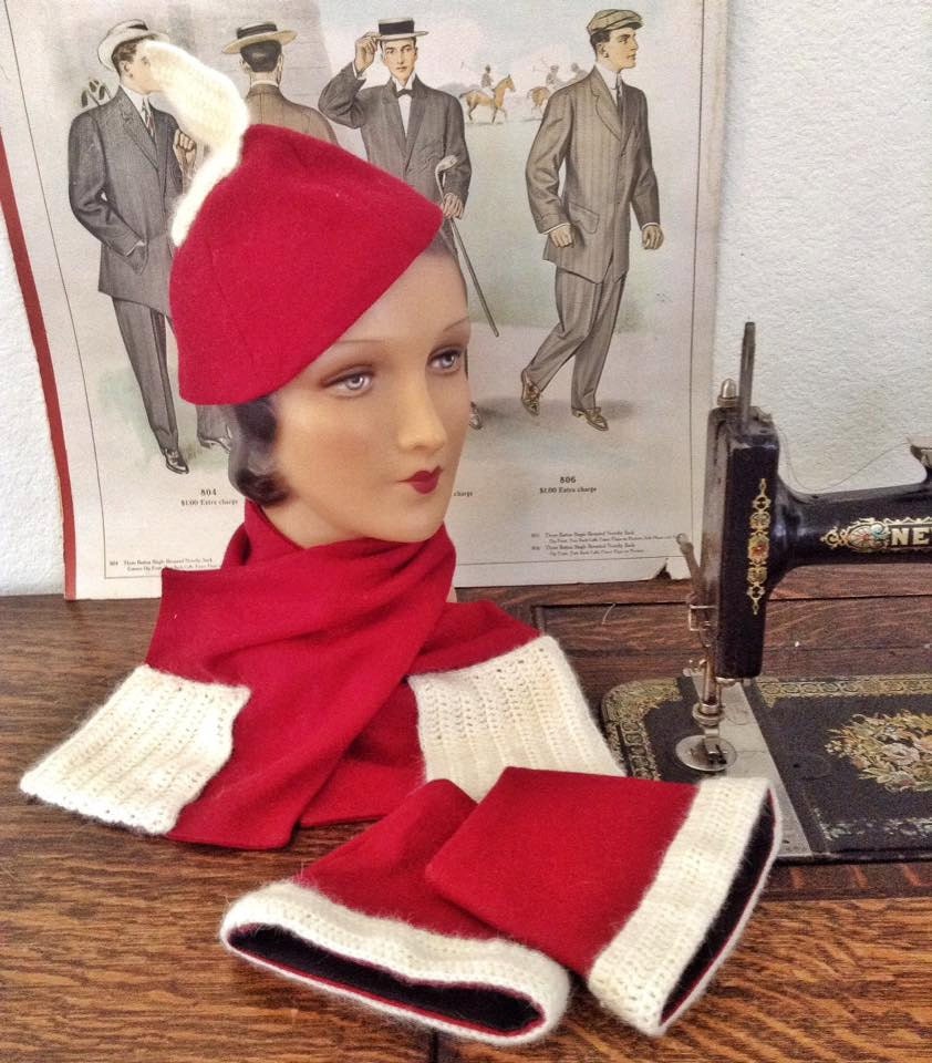 E-Pattern- 1933 Accessories- Hats, Scarf, Gauntlet Cuffs– Size 22" Head