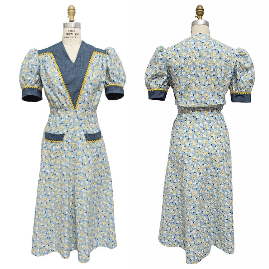 E-Pattern- Circa 1939 Victory Dress Pattern- 1930s 1940s- Bust 30"-46"