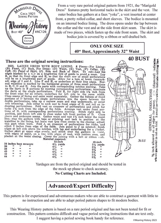 E-Pattern- Marigold- Circa 1921 Dress with Tucks- Bust 40