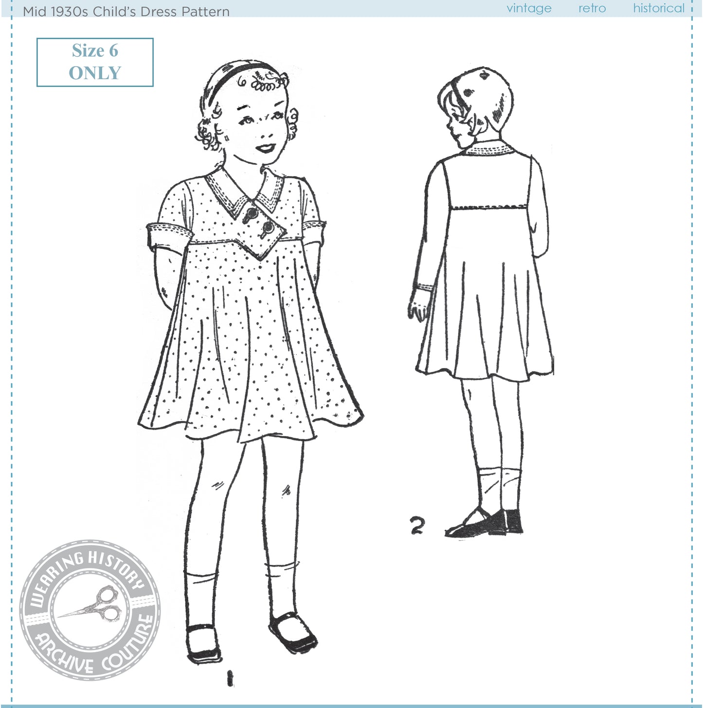 PRINTED PATTERN- Mid 1930's Childs Dress- Size 6