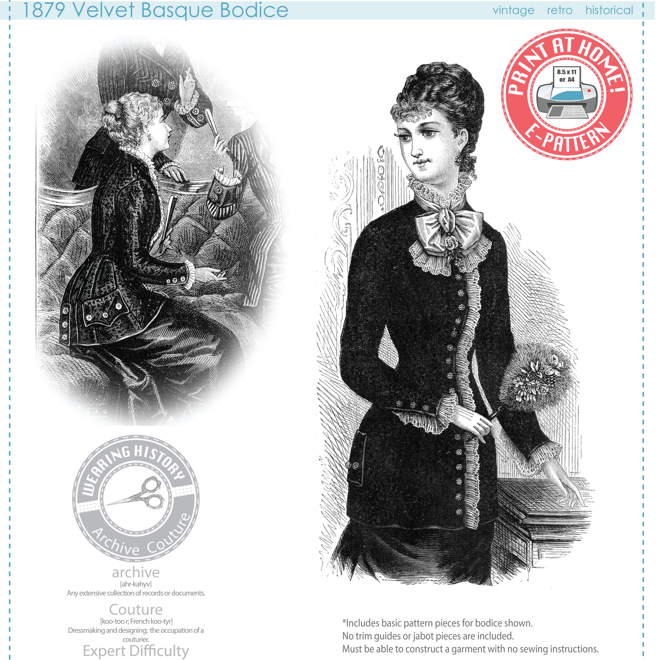 E-Pattern- 1879 Victorian Velvet Basque Bodice – Wearing History