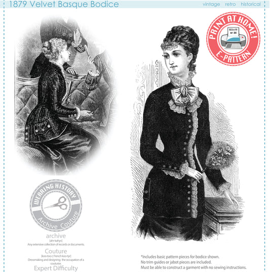 E-Pattern- 1879 Victorian Velvet Basque Bodice