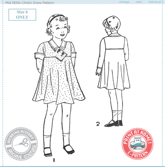 E-Pattern- Mid 1930's Childs Dress- Size 6