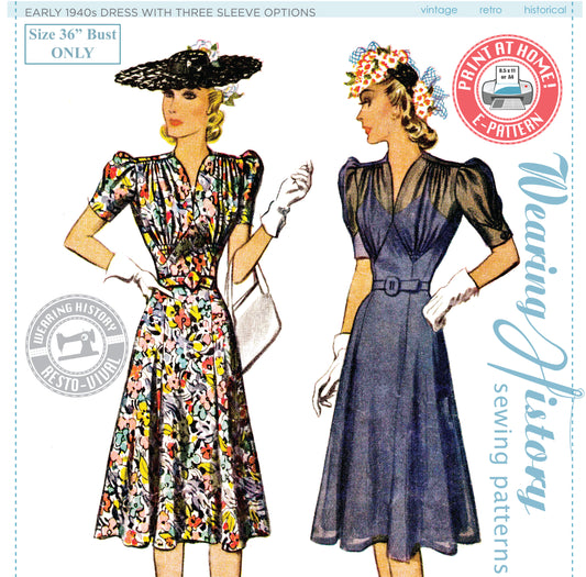 COMING SOON- E-Pattern- Early 1940s Dress- Bust 36"