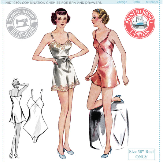 PRINTED PATTERN- Size 38 Bust- Mid 1930s Combination Underwear- Bias Cut Teddy Pattern (Copy)