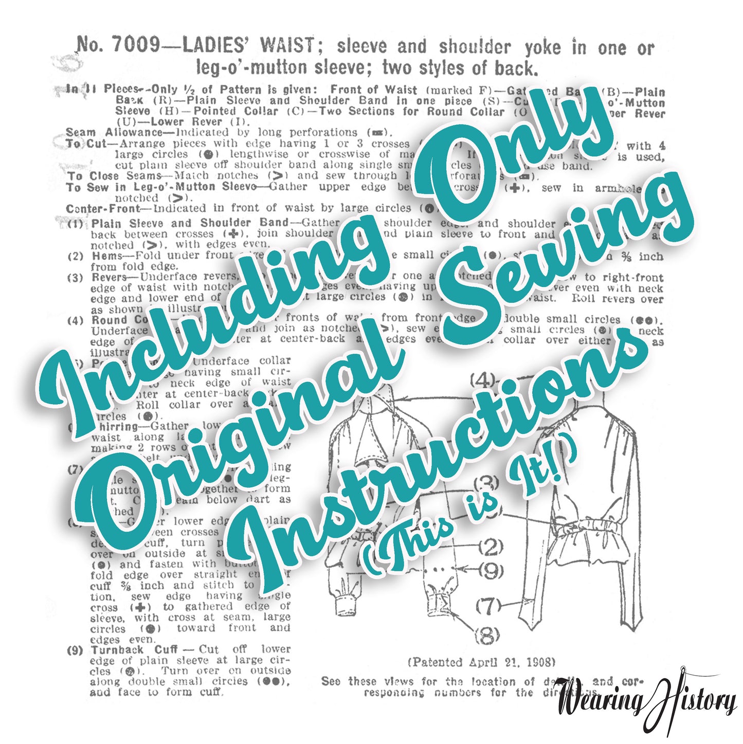 PRINTED PATTERN- Circa 1916 Tailored Waist with Two Backs- Size 40" Bust