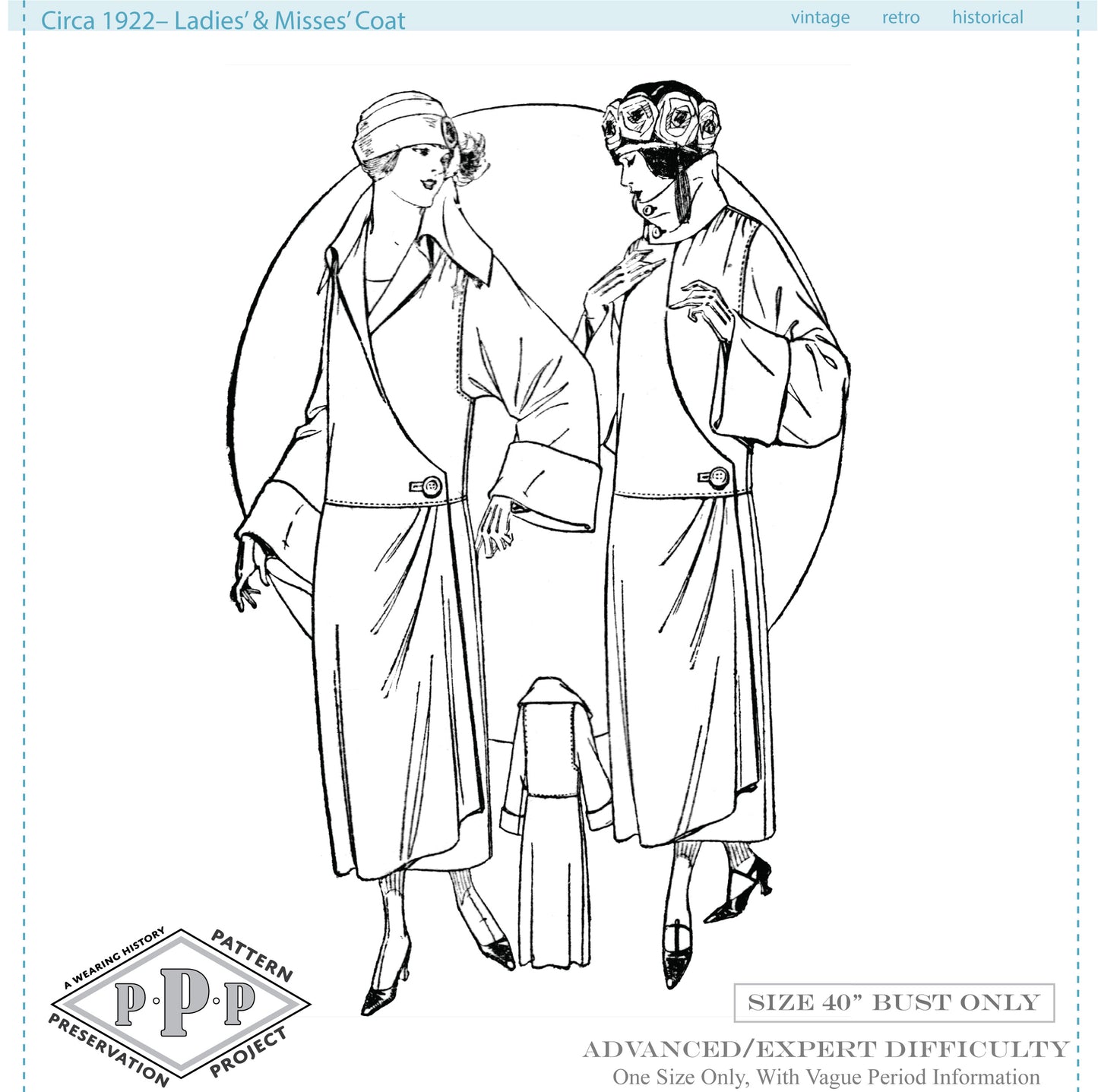 PRINTED PATTERN- Circa 1922 Ladies & Misses Coat Pattern- Size 40" Bust -1920s
