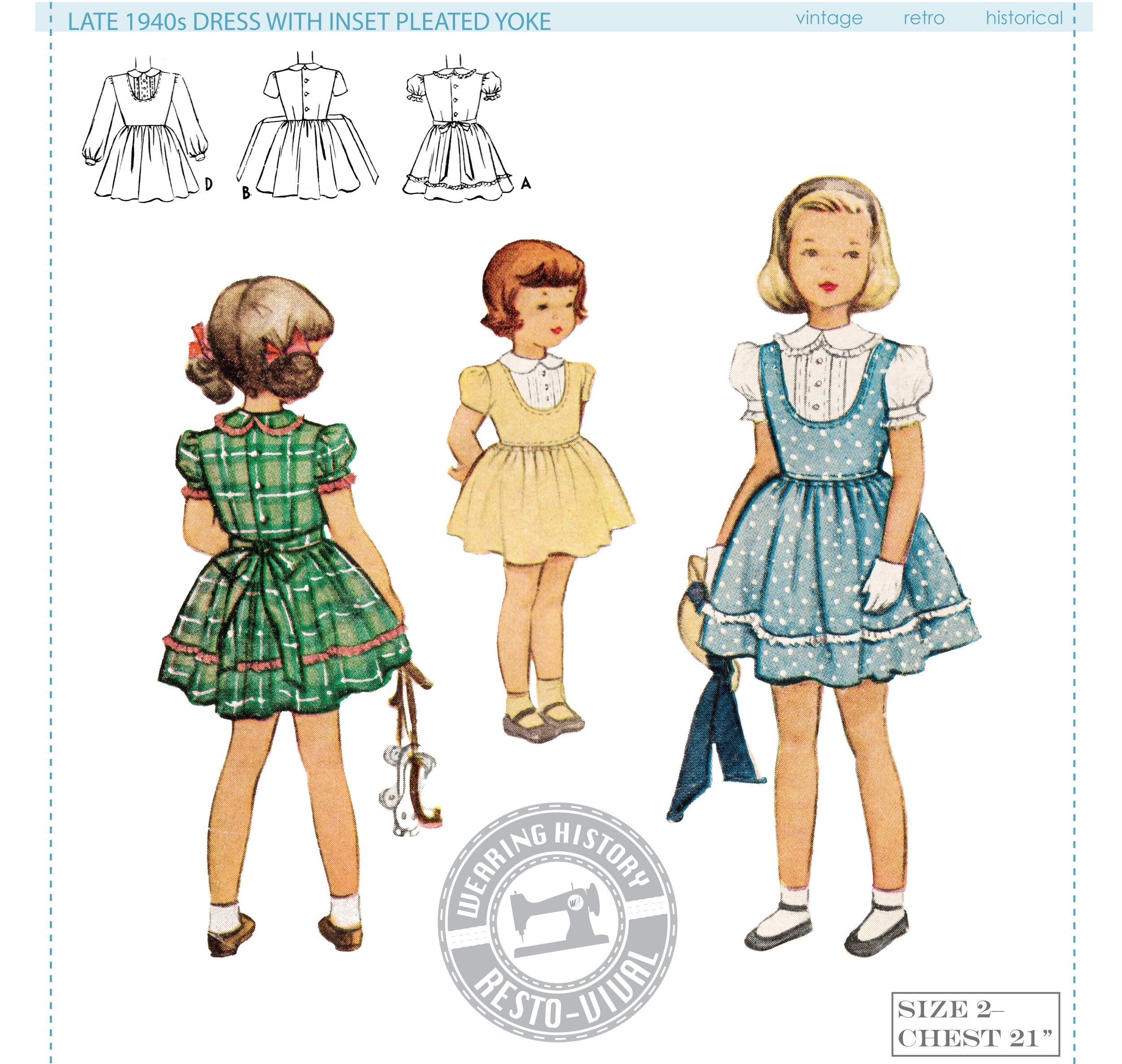 PRINTED PATTERN Late 1940 s Girl s Size 2 Dress with Pleated Inset Yoke Pattern