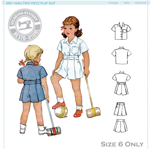PRINTED PATTERN- Size 6- Mid 1940's Child's Two Piece Play Suit- Shorts Blouse