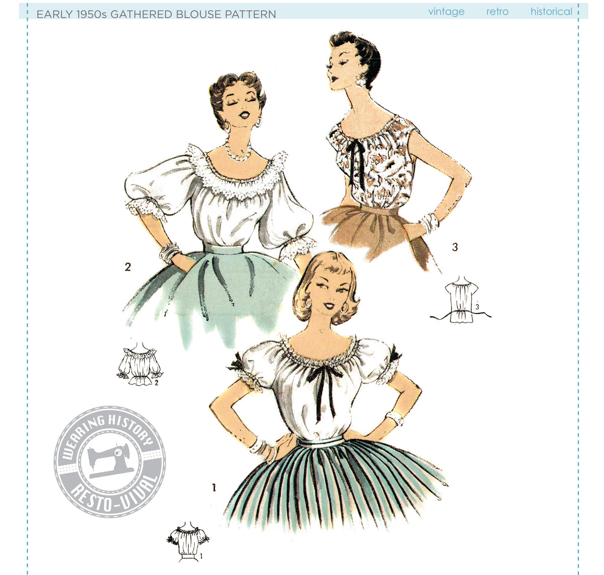 PRINTED PATTERN- 1950s Gathered Blouse