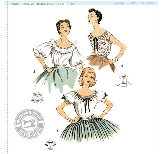 PRINTED PATTERN- 1950s Gathered Blouse