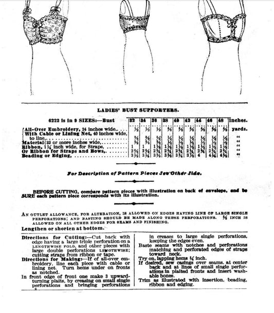 E-PATTERN- 1900s 1910s Edwardian Brassiere- Size 38" Bust