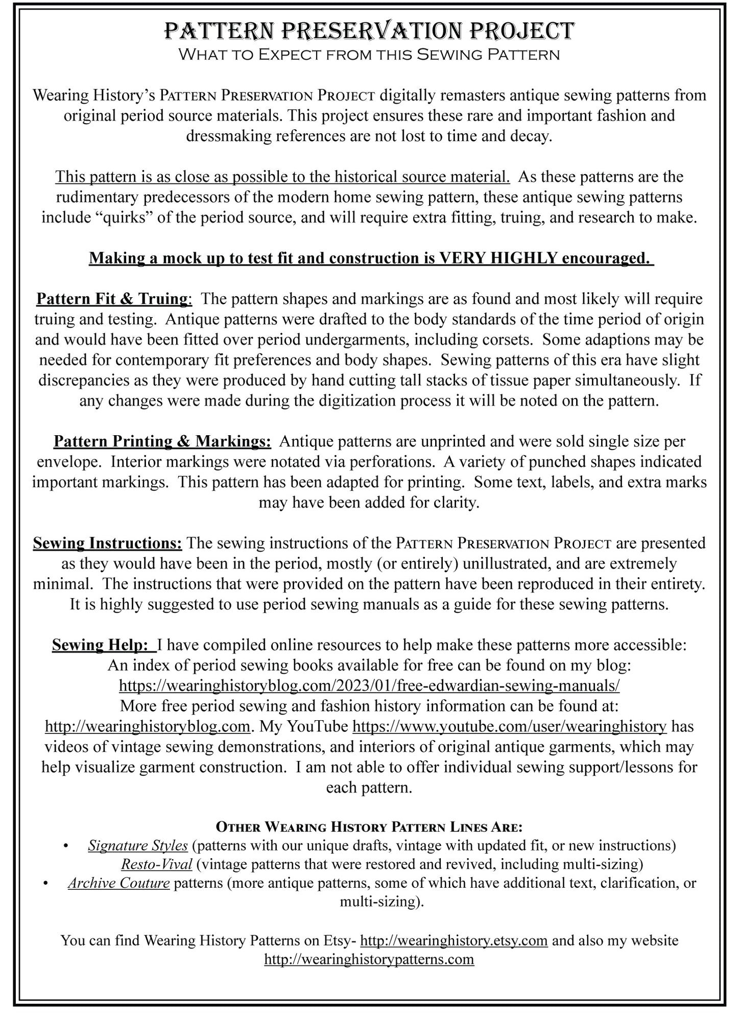 PRINTED PATTERN- Circa 1916 Tailored Waist with Two Backs- Size 40" Bust