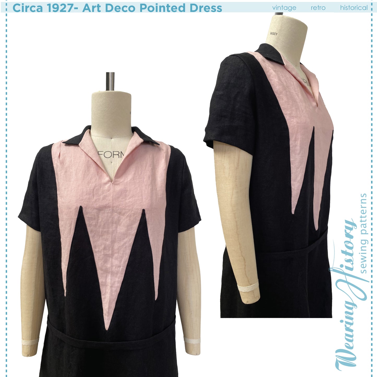 PRINTED PATTERN- Circa 1927 Art Deco Pointed Dress- Size 38-42" Bust- 1920s Dress Sewing Pattern