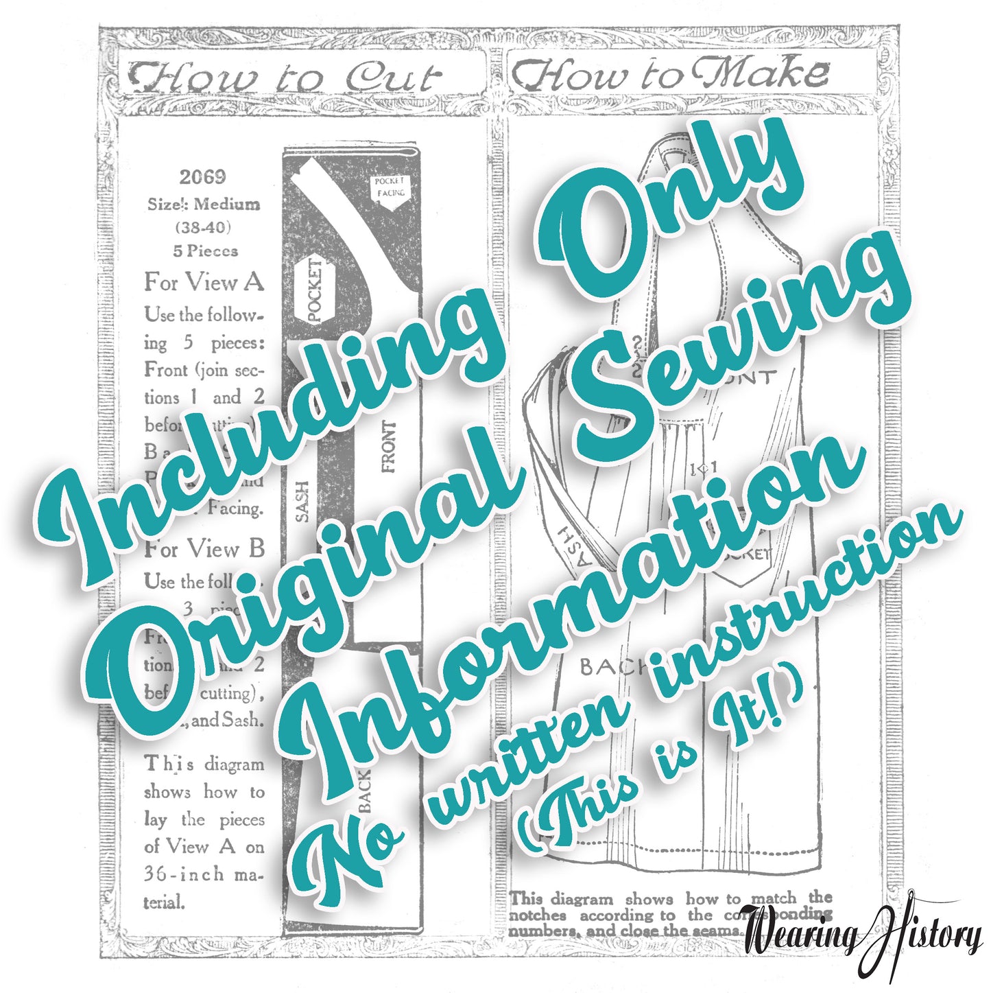 PRINTED PATTERN- Circa 1921 Ladies & Misses Apron Pattern- Size Medium- Bust 38-40