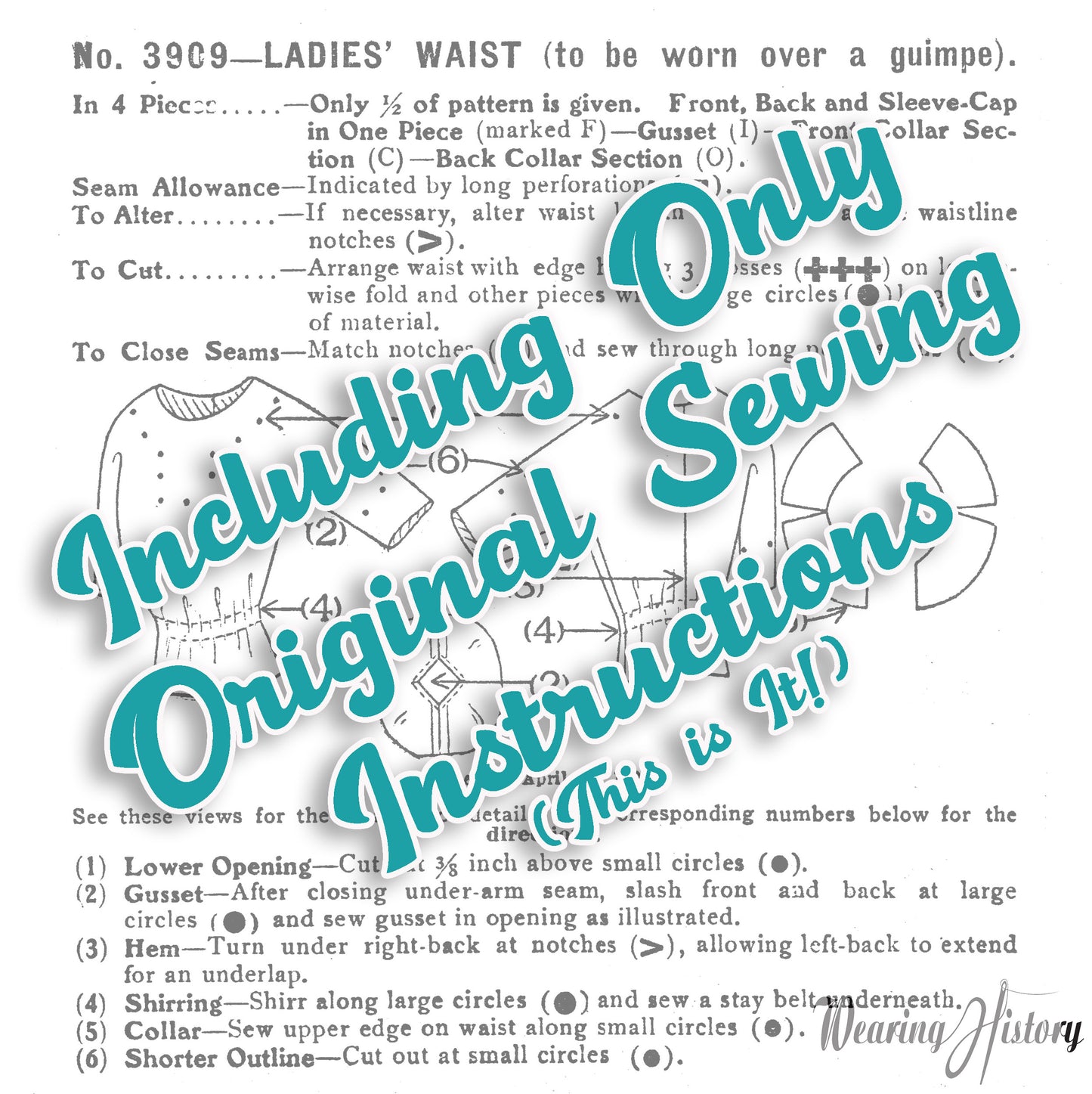 E-Pattern- Circa 1911 Ladies' Blouse to Be Worn Over a Guimpe- Size 32-44" Bust