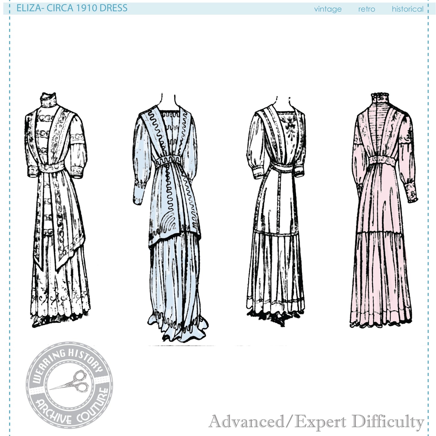 PRINTED PATTERN- Circa 1910 "Eliza" Dress- Bust 36" Waist 26"