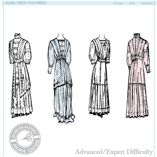 PRINTED PATTERN- Circa 1910 "Eliza" Dress- Bust 36" Waist 26"