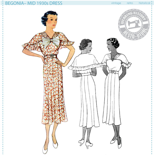 PRINTED PATTERN– Begonia– Mid 1930s Dress Pattern- Bust 30"-42" or 41"-51"