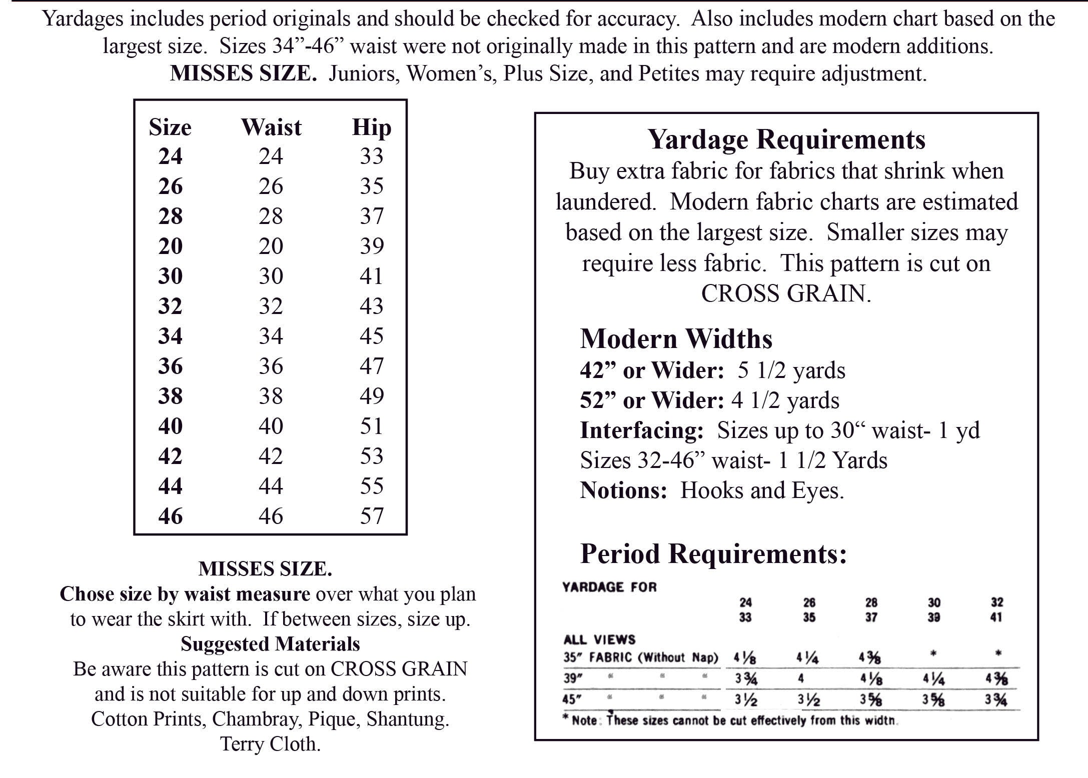 Circle skirt outlet chart