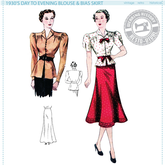 PRINTED PATTERN -1930s Day or Evening Blouse and Bias Skirt Pattern