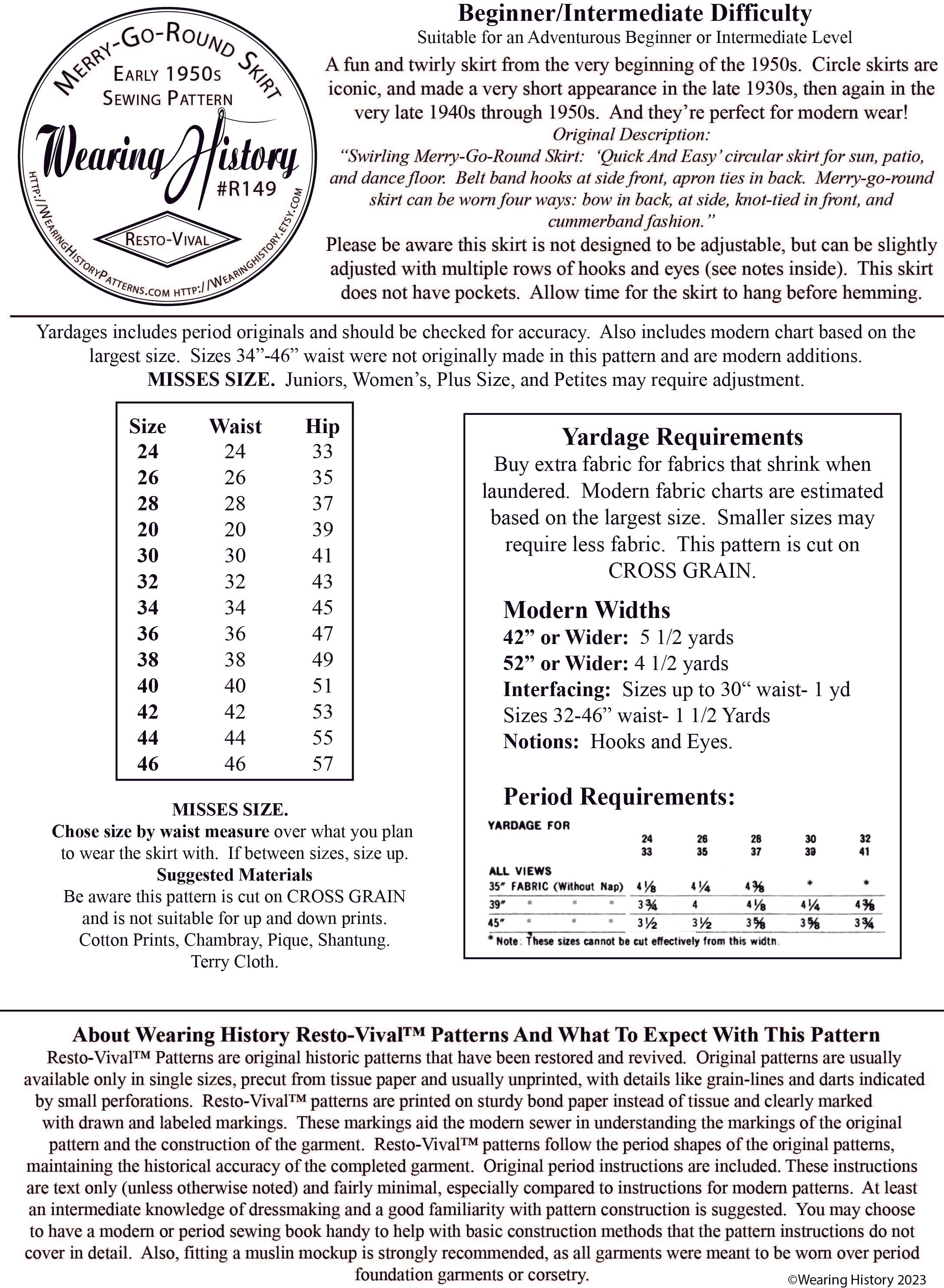 Circle skirt cheap size chart