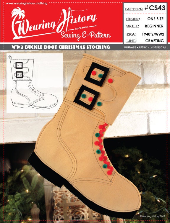 E-PATTERN- WW2 Buckle Boot Felt Stocking Pattern- WWII Christmas Craft