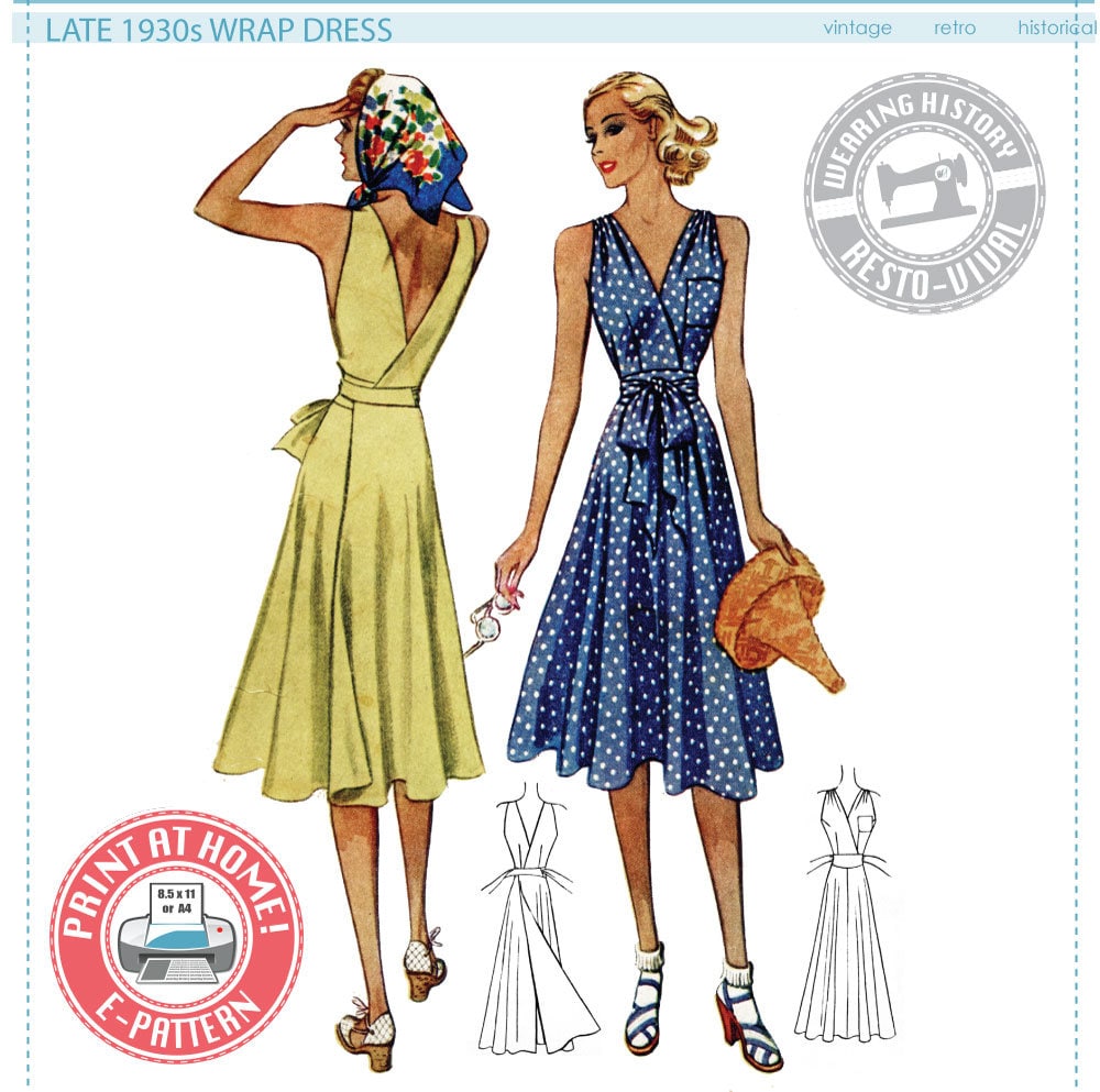 E-PATTERN- 1939 Wrap Dress Pattern- 30-42" Bust