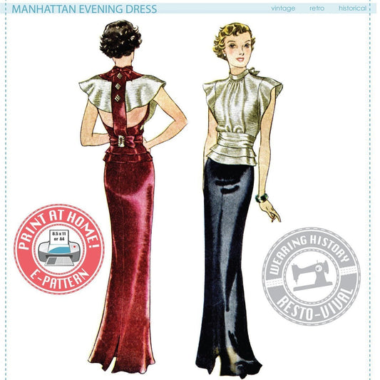 E-Pattern- 1930s Manhattan Evening Dress- Bust 31"-41"