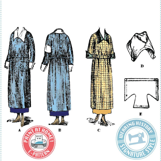 E-Pattern 1910s WWI Era Canteen Uniform, Apron, & Cap PDF- Bust 30"-44"