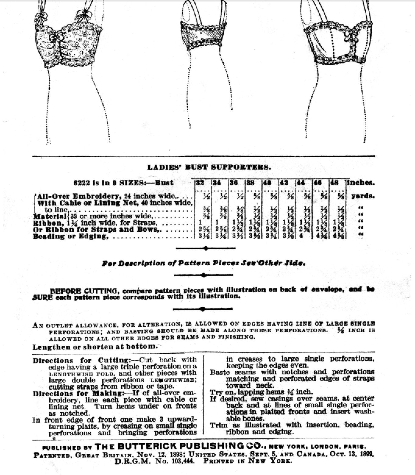 E-PATTERN- 1900s 1910s Edwardian Brassiere- Size 38" Bust