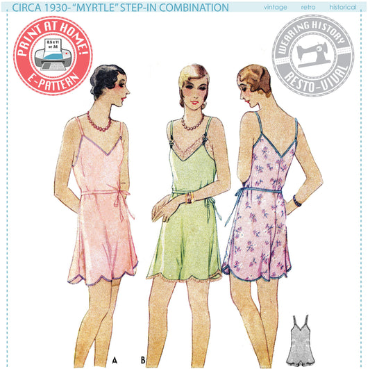 E-Pattern-Myrtle- Circa 1930 Step-In Combination Underwear Teddy Pattern- Bust 30"-48"
